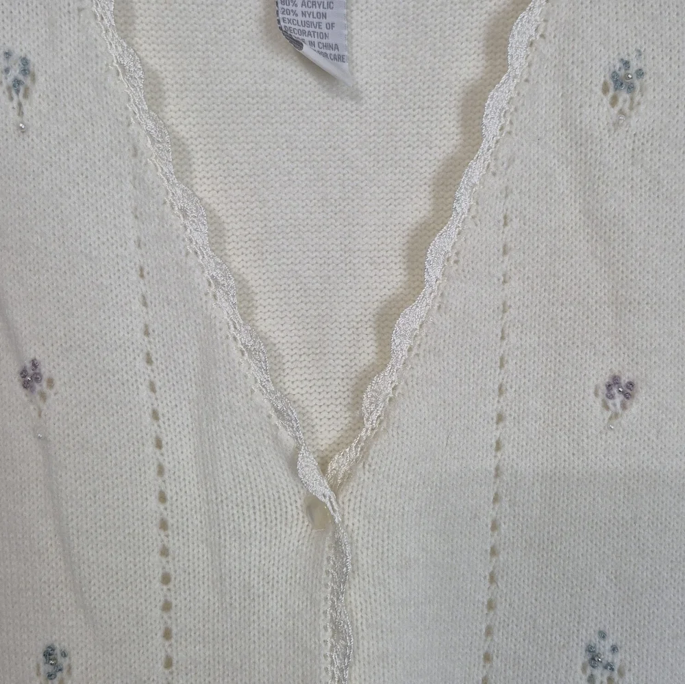 Koret Cream Embroidered Floral Knit Sweater Vest Size XL - Picture 4 of 13